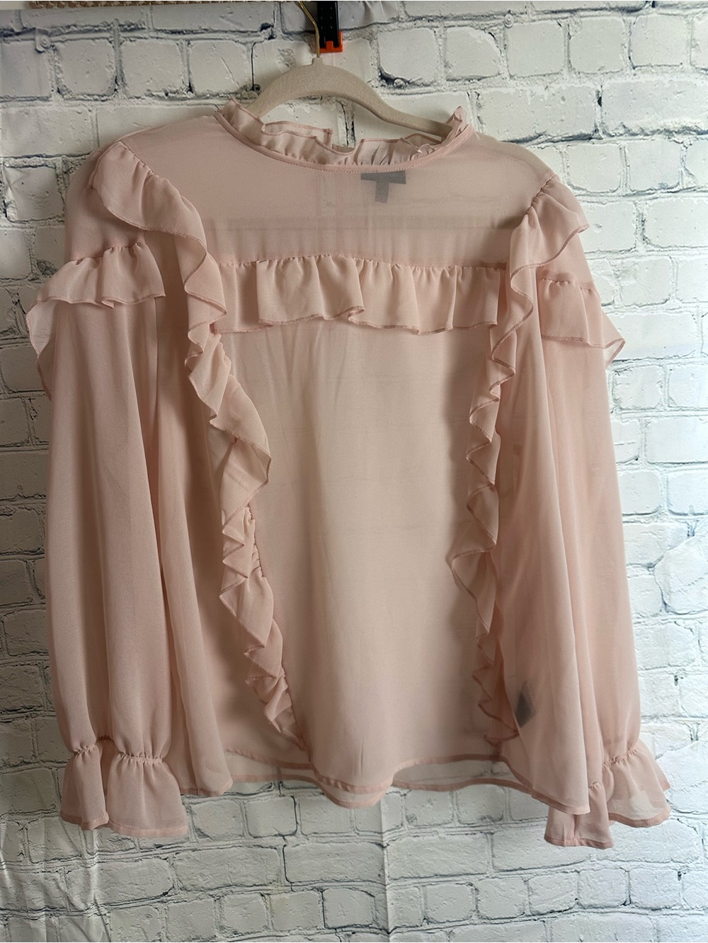 Who What Wear Pale Blush Sheer Ruffle Blouse